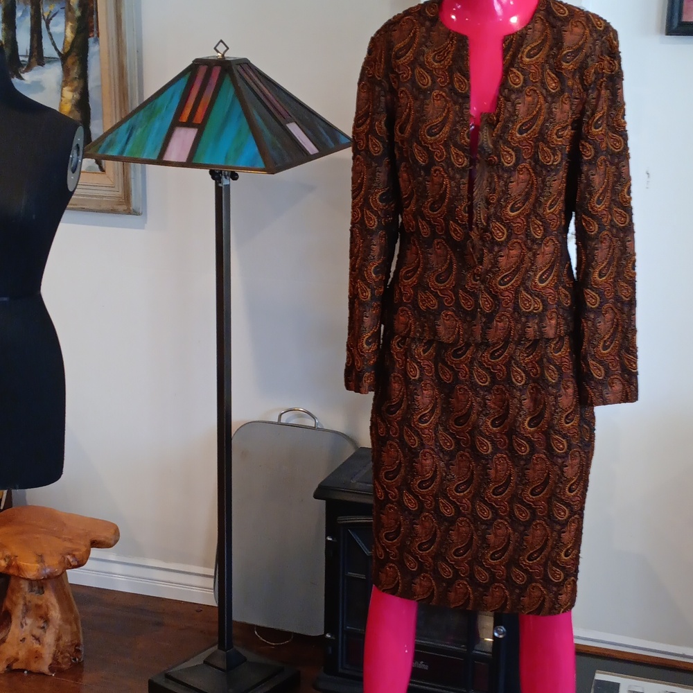 Vintage Designer Carmen Marc Valvo Two Piece Paisley Suit
